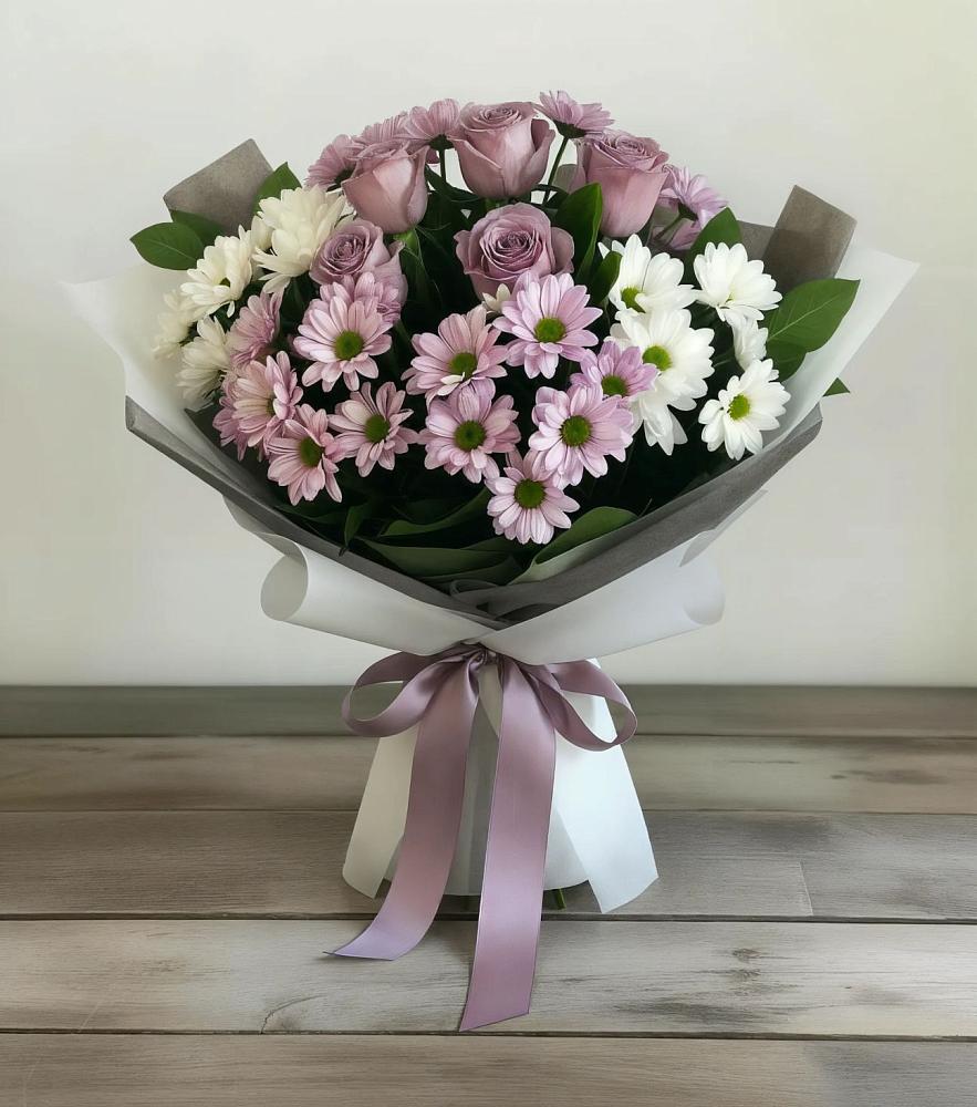 Букет цветов из: Хризантемы и Розы в Зеленоборске