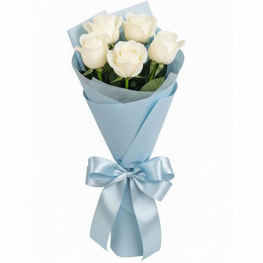 Букет 5 Белых роз Проуд в Зеленоборске
