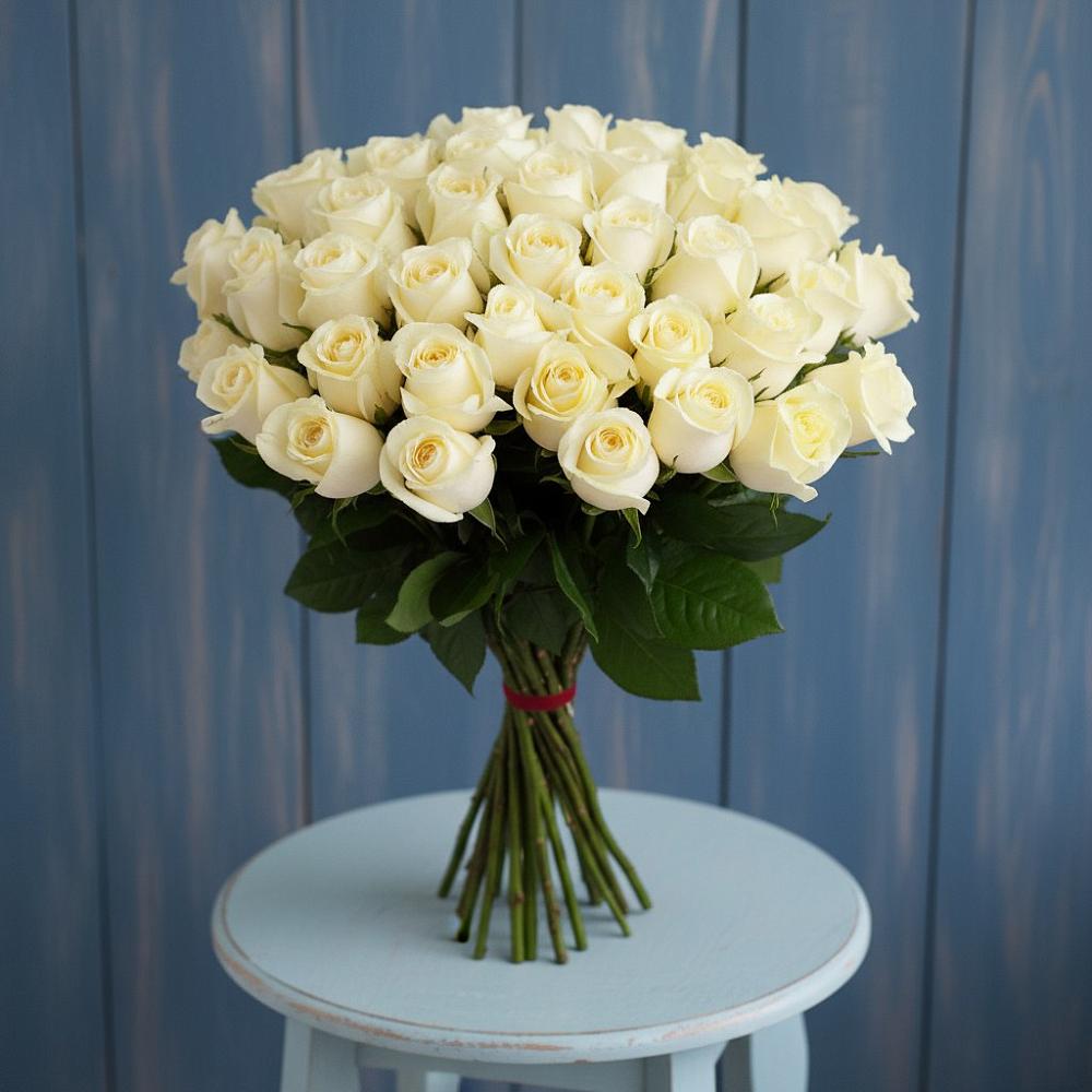 Букет 51 Белая роза Эдлесс Лав в Зеленоборске