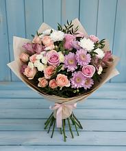 Букет цветов из:  Хризантемы, Розы и Альстромерии в Зеленоборске