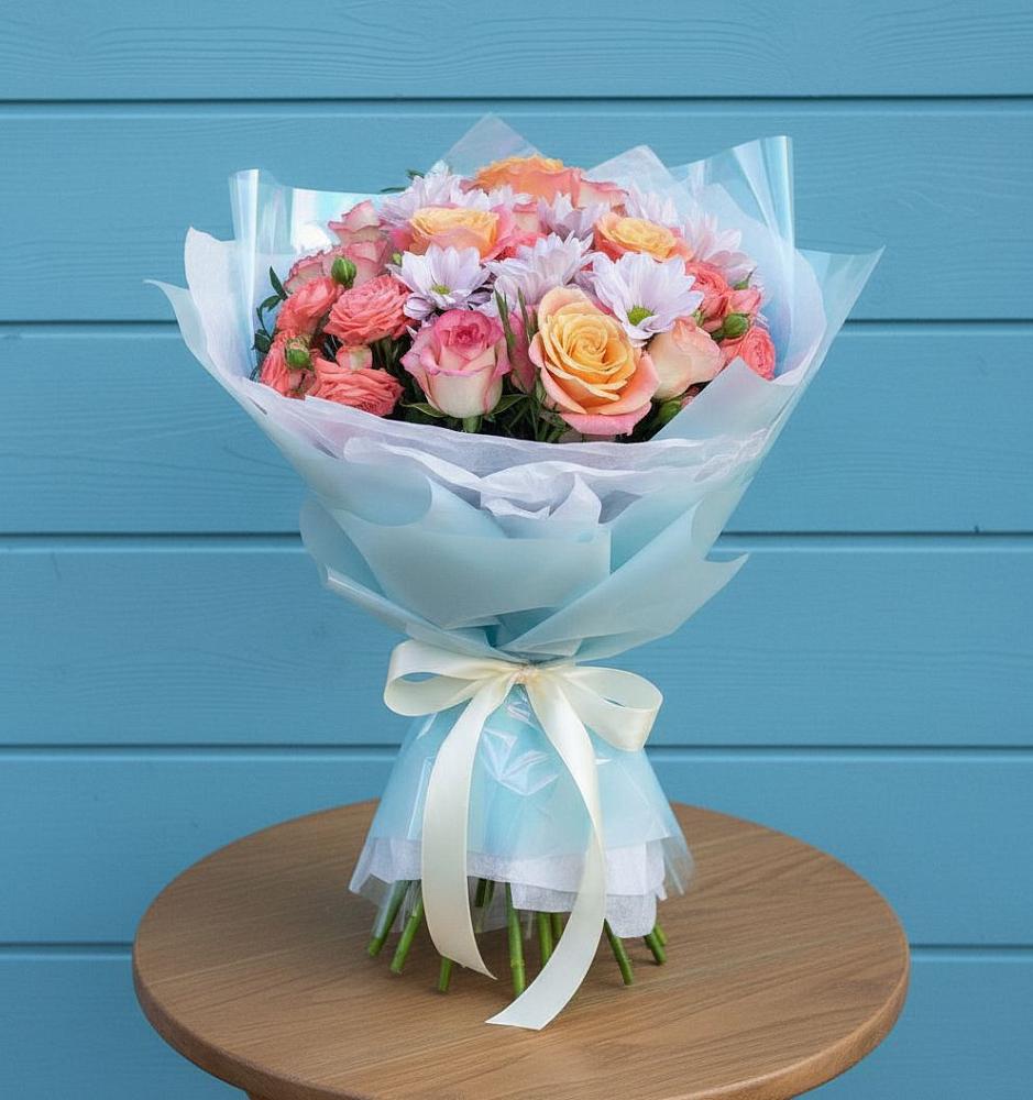 Букет цветов из: Хризантемы и Розы в Зеленоборске